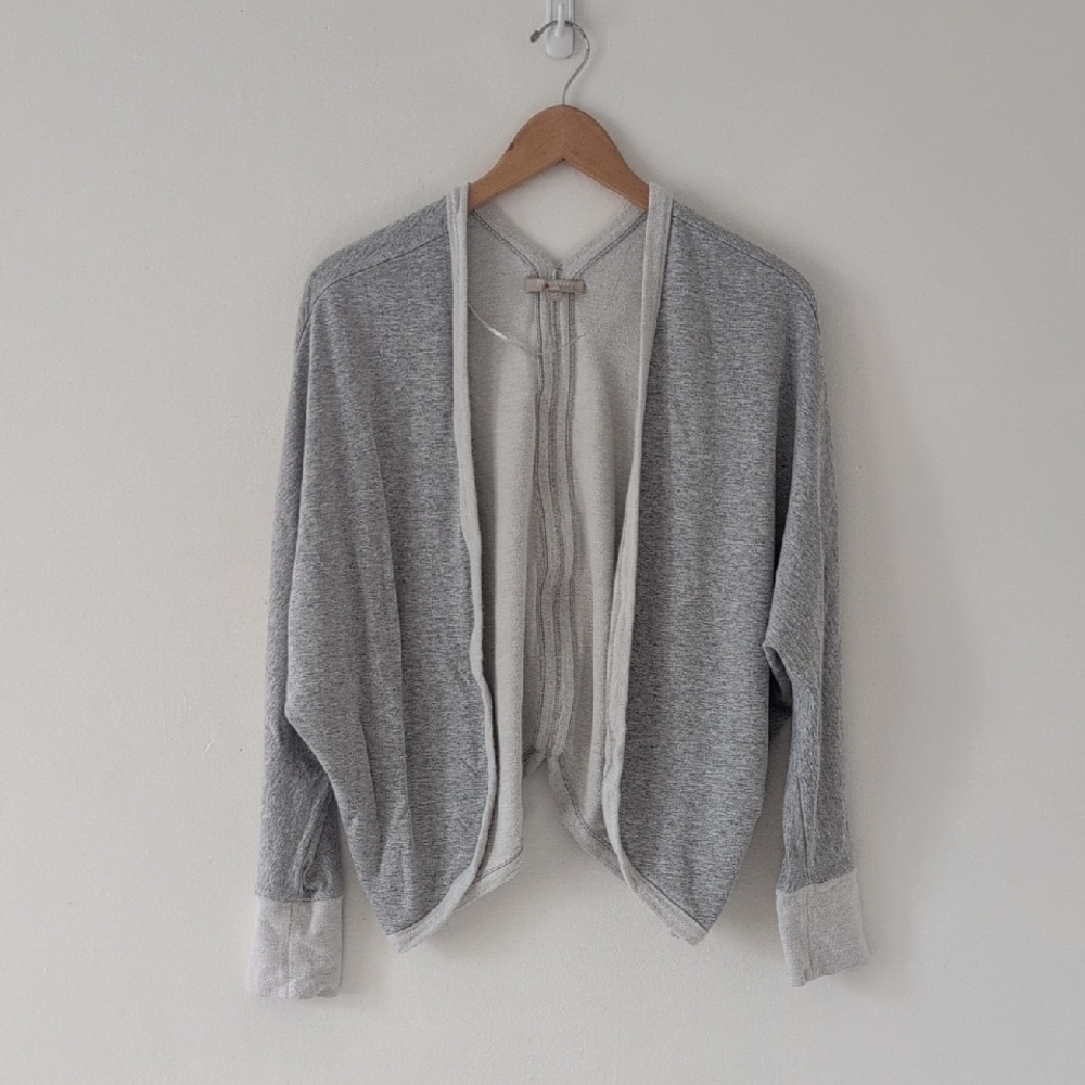 Joan Vass Light Heathered Gray Open Knit Cardigan Dolman Size Medium